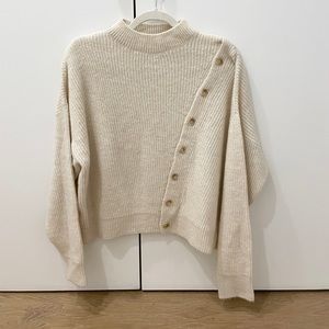 Mango Oversized Beige Knit Sweater with Side Buttons - Sz X Small